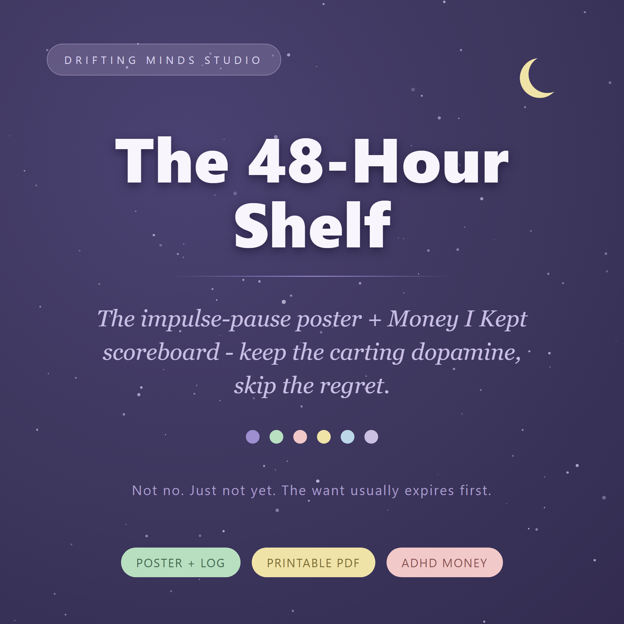 The 48 Hour Shelf — ADHD impulse spending pause poster and log