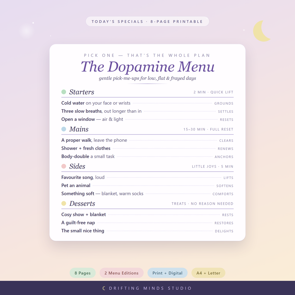 The Dopamine Menu — a full menu of gentle ADHD pick-me-ups for low days