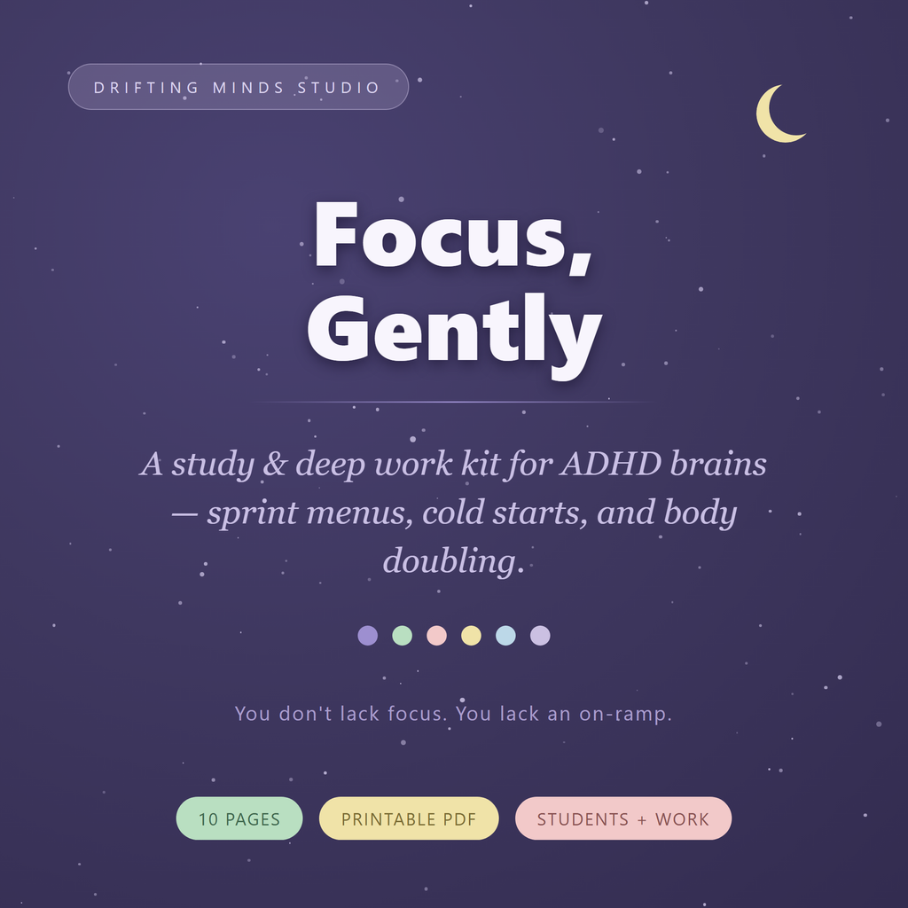 Focus Gently — ADHD study and deep work kit printable, Drifting Minds Studio