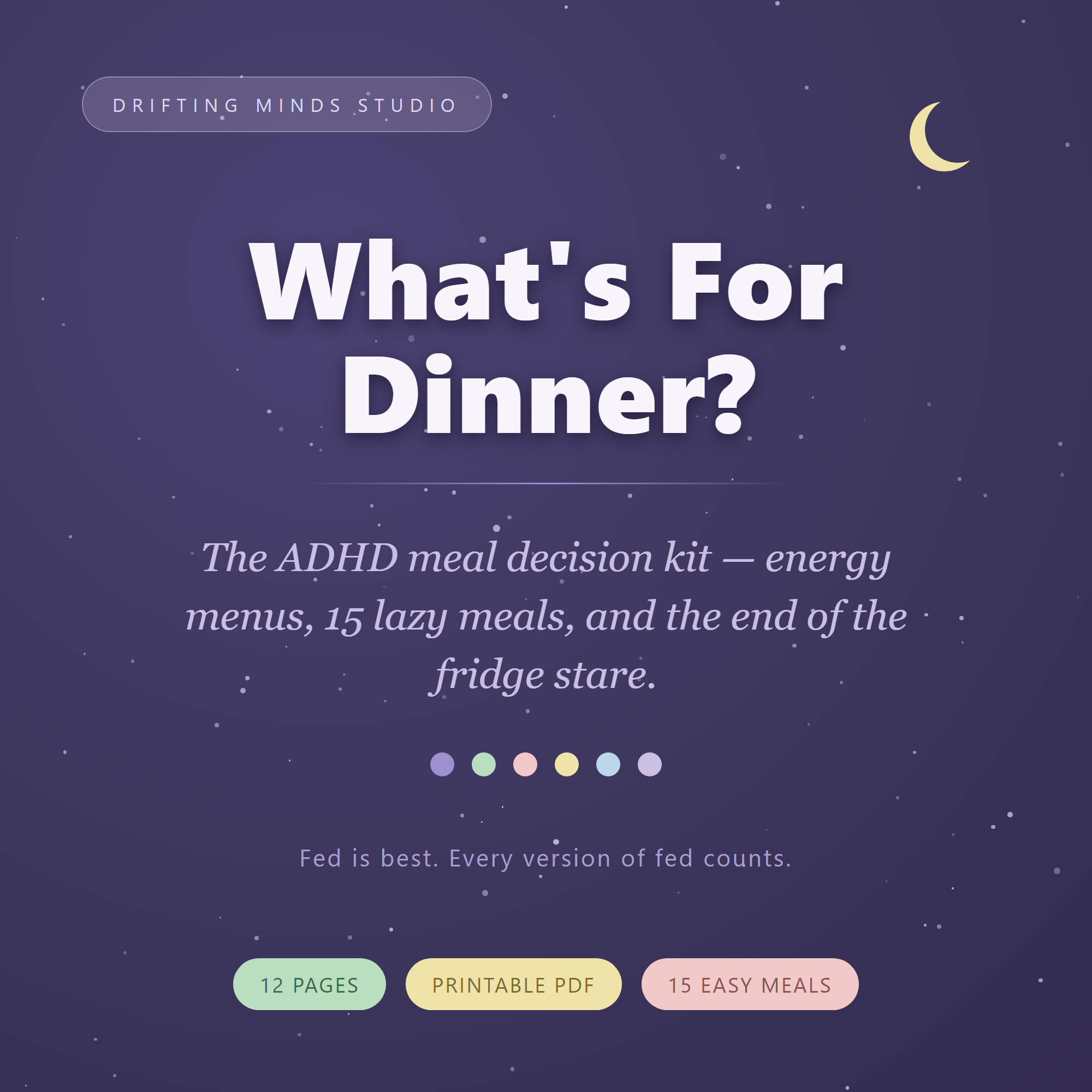 What's For Dinner — ADHD meal decision kit printable, Drifting Minds Studio