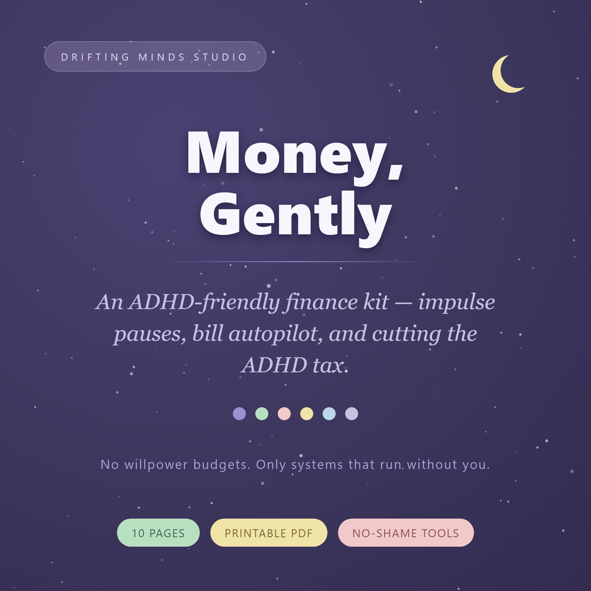 Money Gently — ADHD-friendly finance kit printable, Drifting Minds Studio