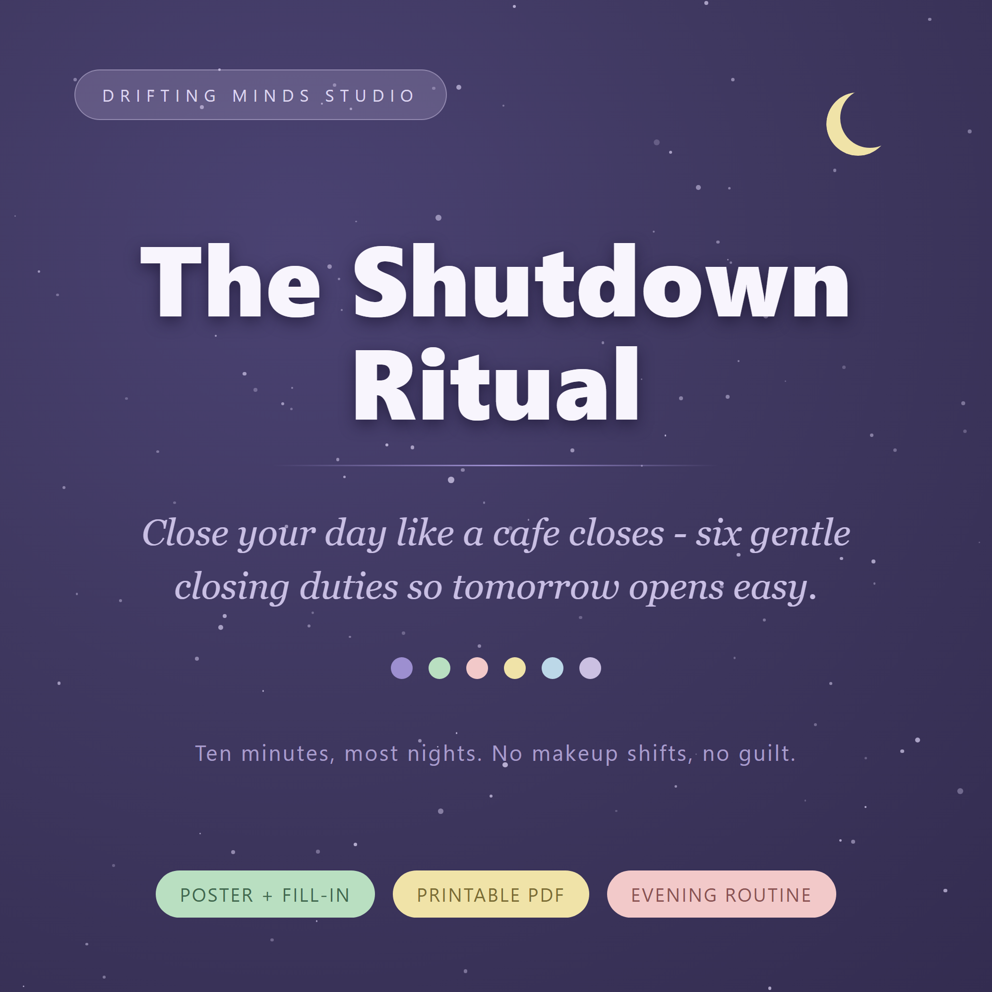 The Shutdown Ritual — ADHD evening closing duties poster
