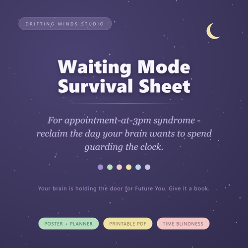 Waiting Mode Survival Sheet — ADHD appointment day poster and planner