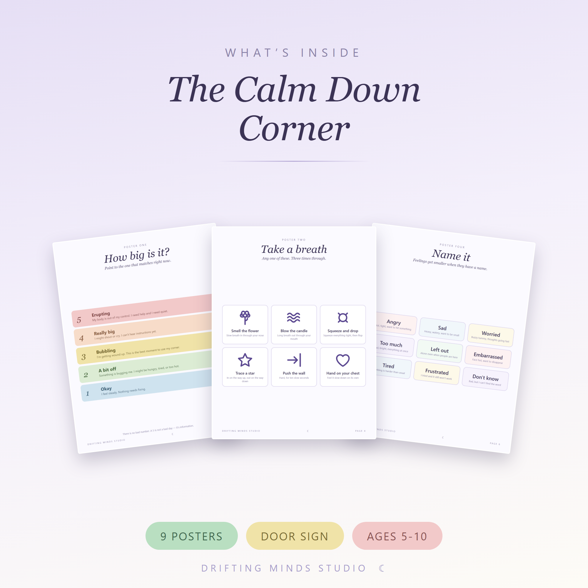 What's inside - Calm Down Corner Posters