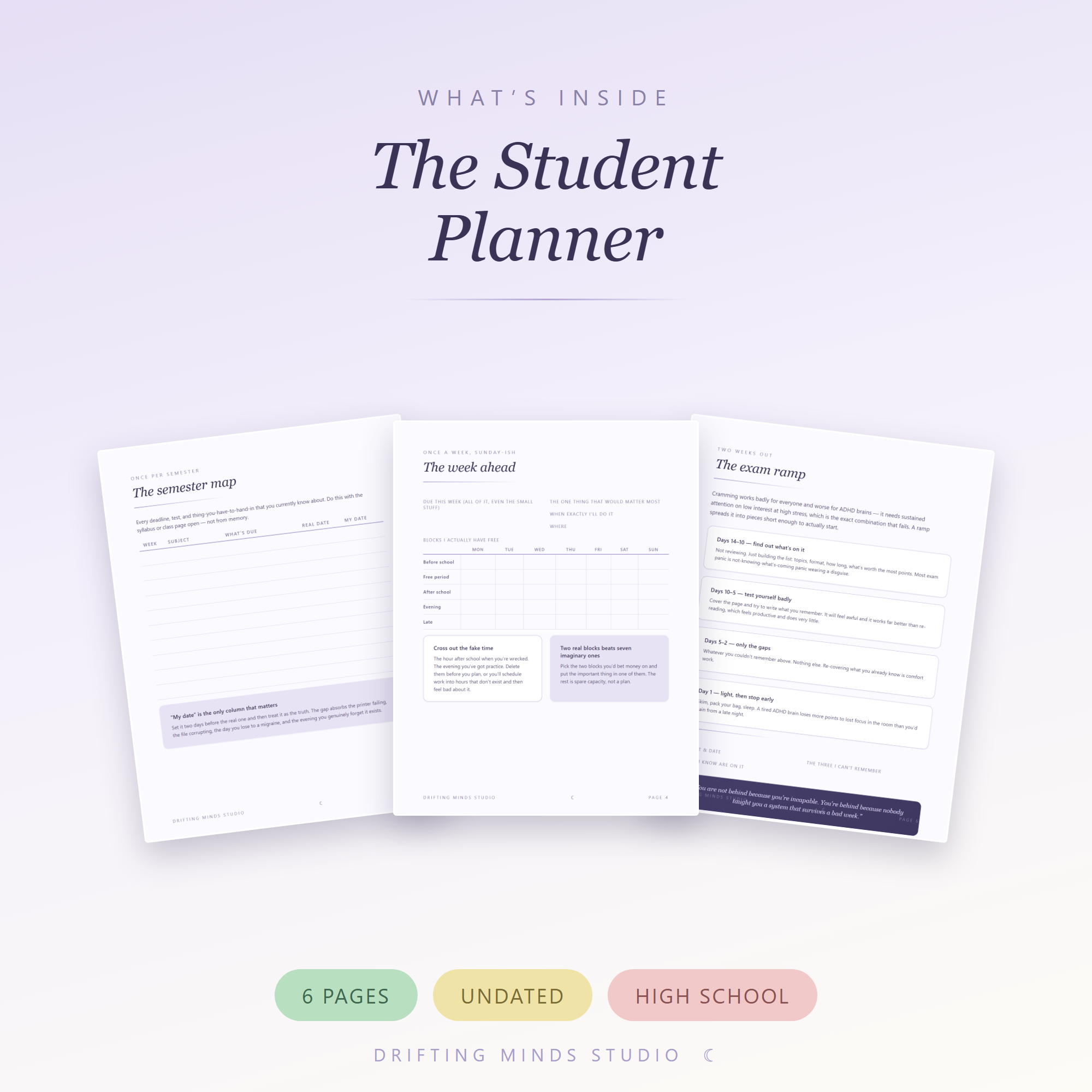 What's inside - ADHD Student Planner
