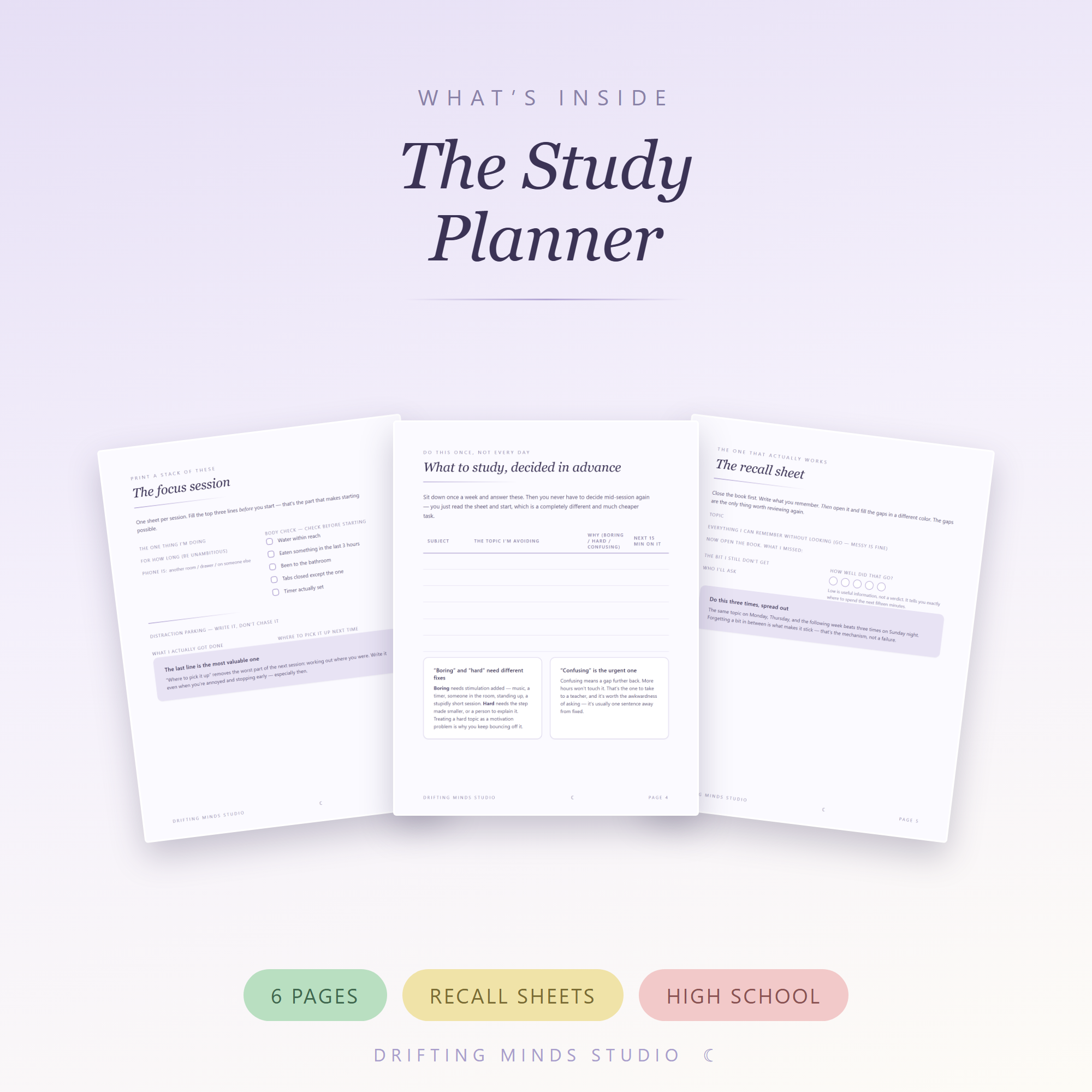 What's inside - ADHD Study Planner