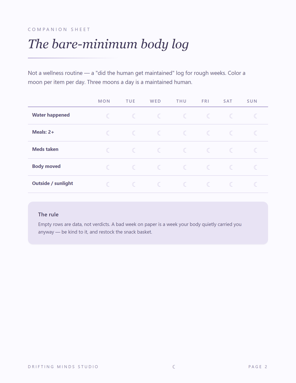 Body basics log page preview