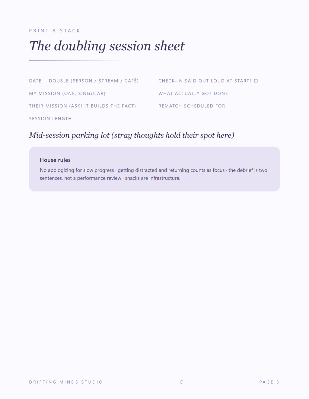 Body Doubling Toolkit session sheet