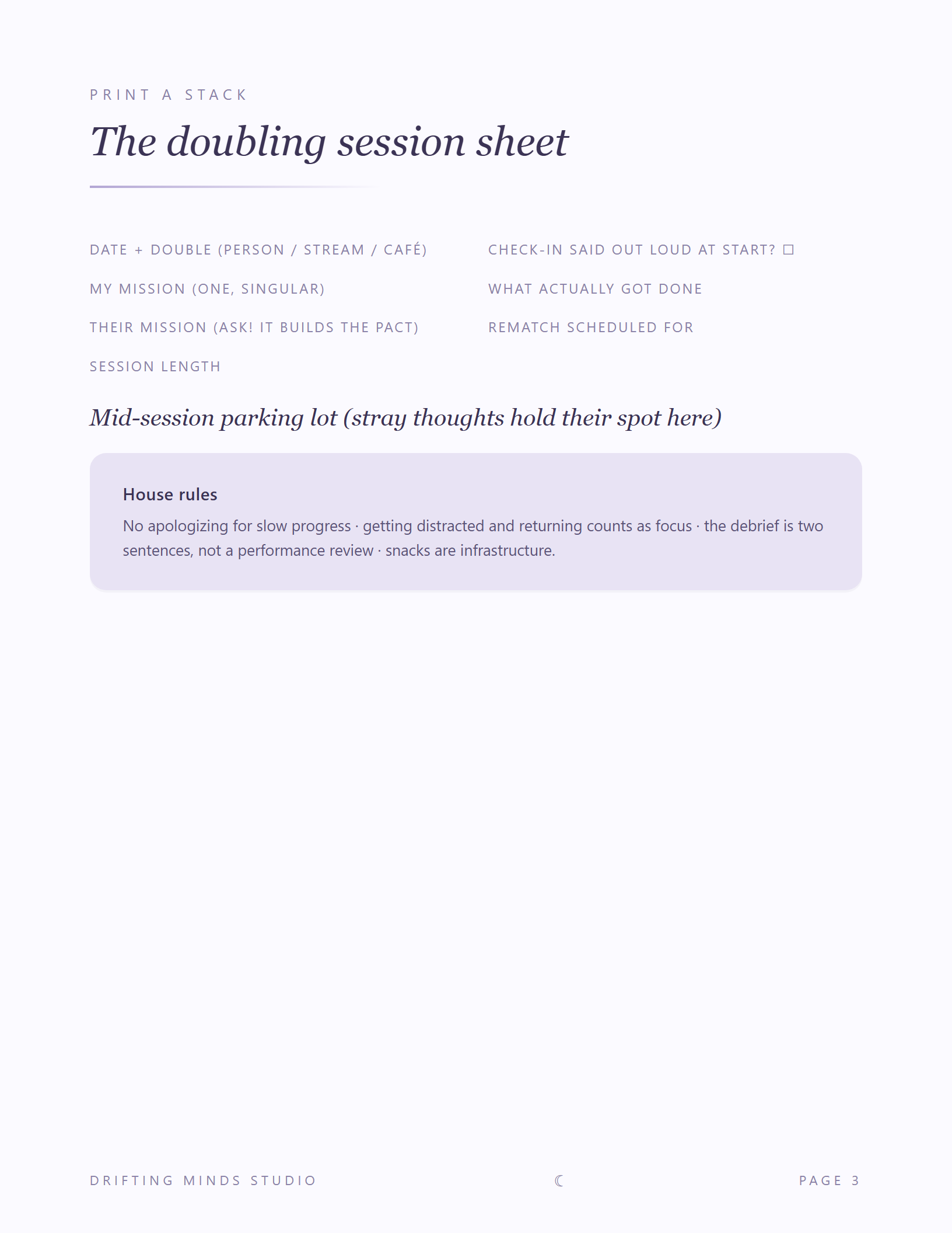 Body Doubling Toolkit session sheet