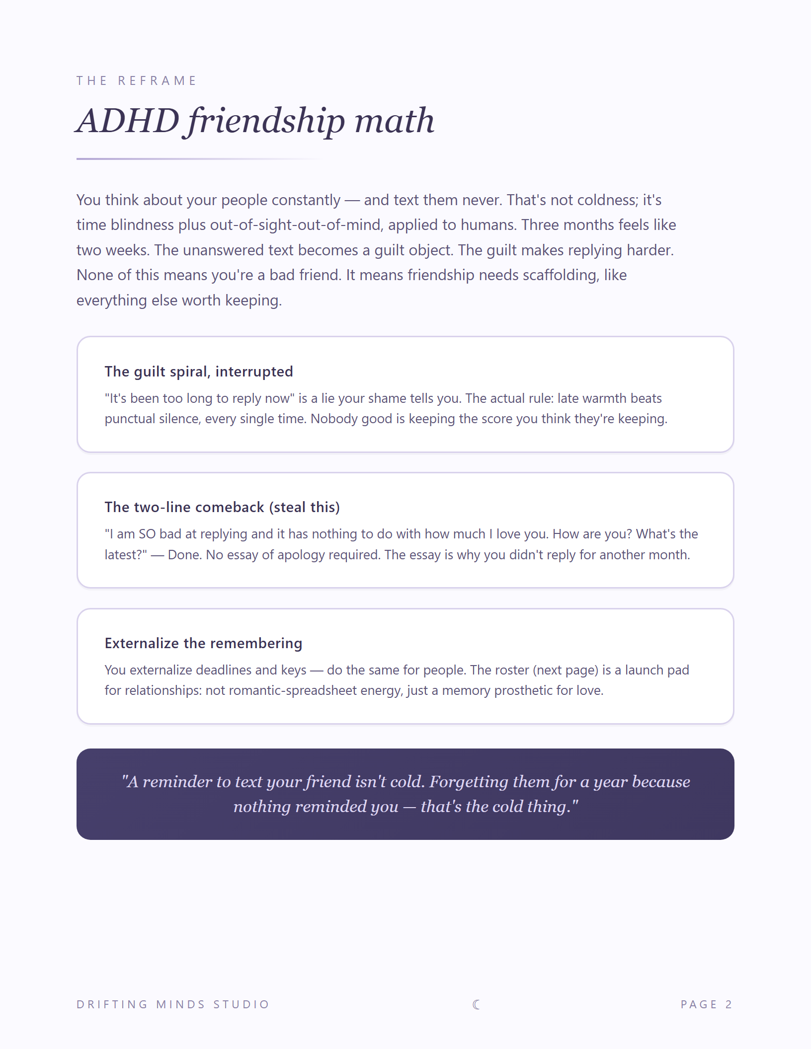 Friendship Upkeep Kit interior page