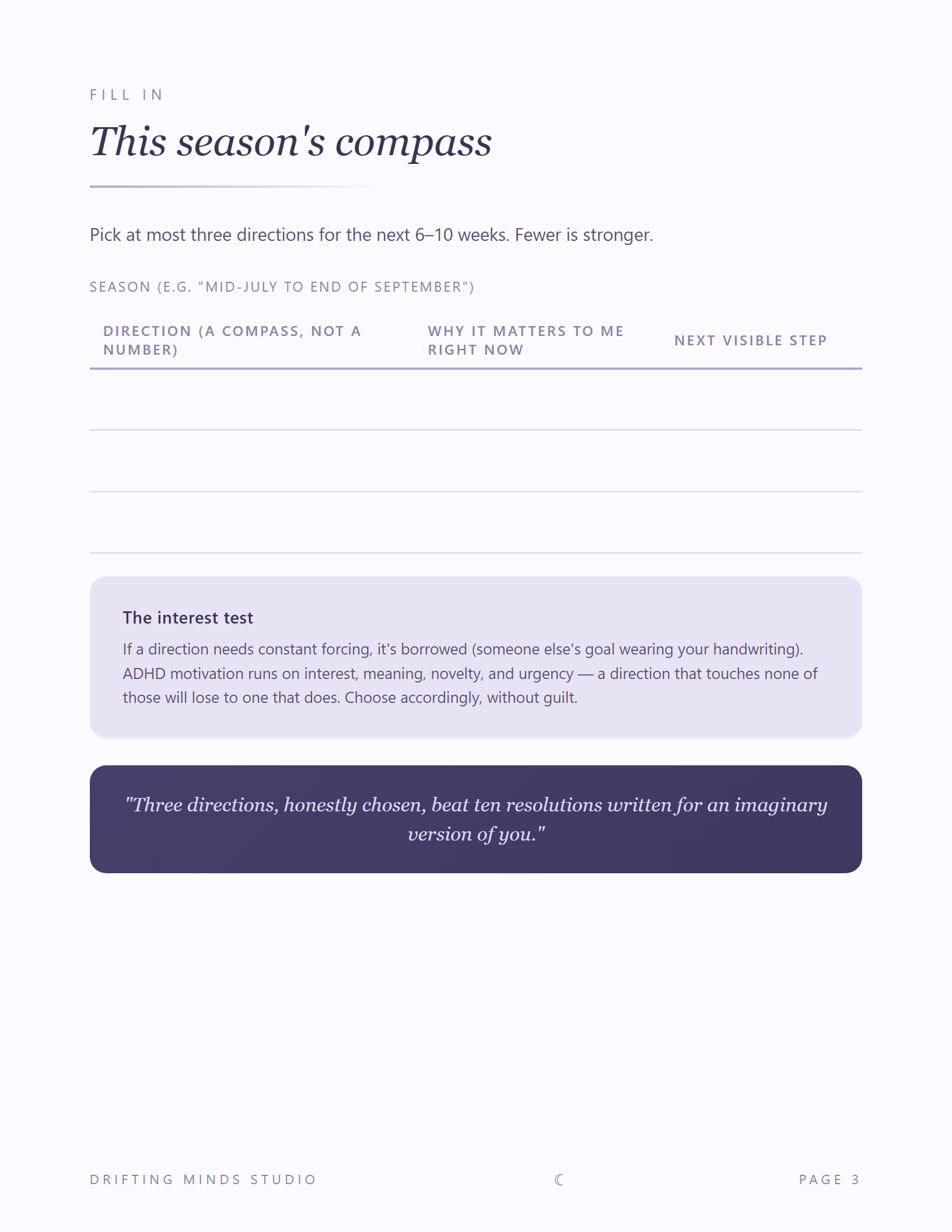 Seasonal compass page preview