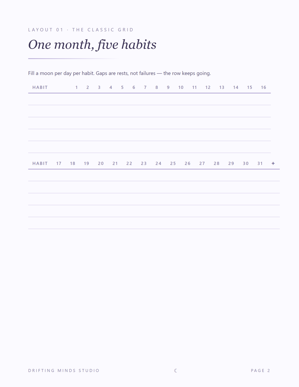 Habit Tracker classic grid layout