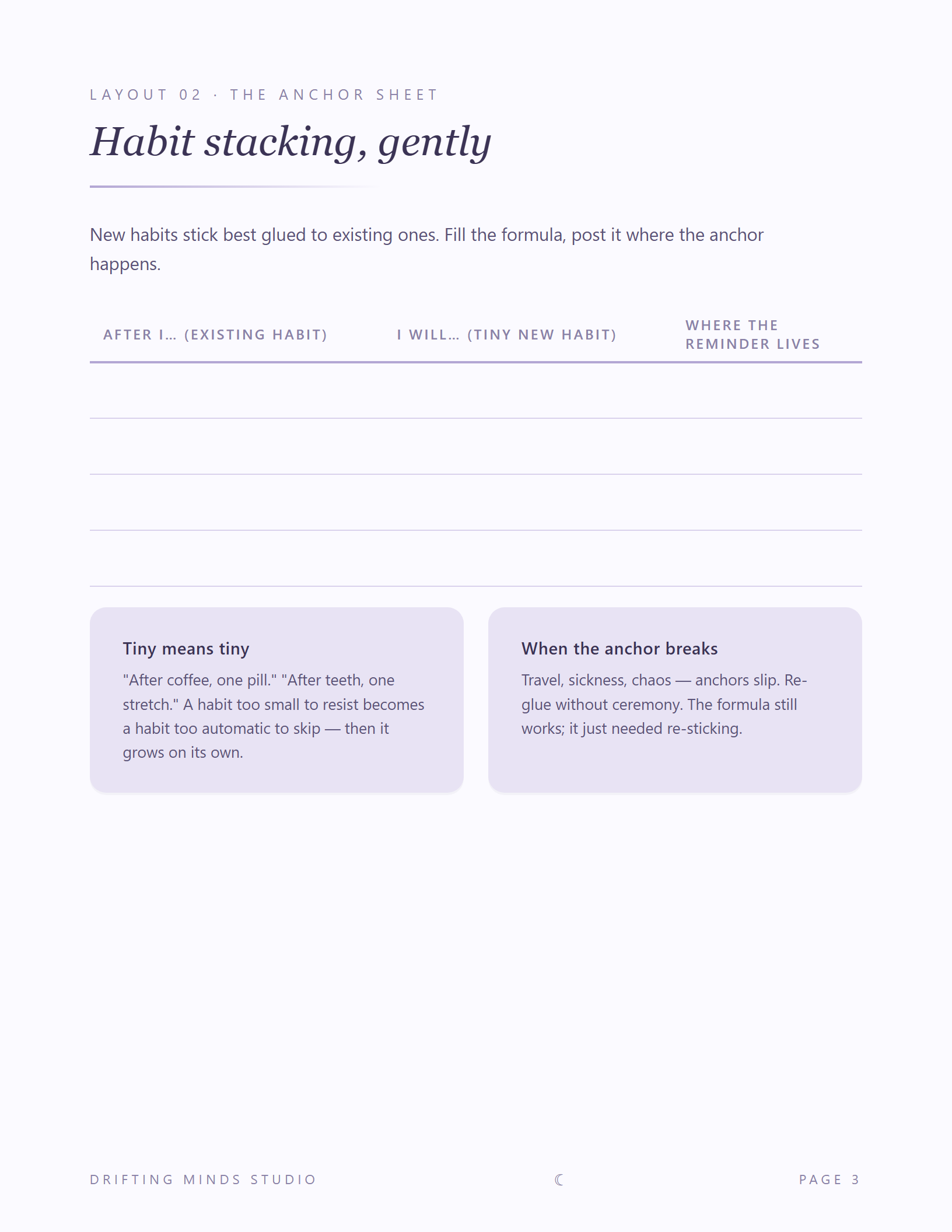 Habit stacking layout preview