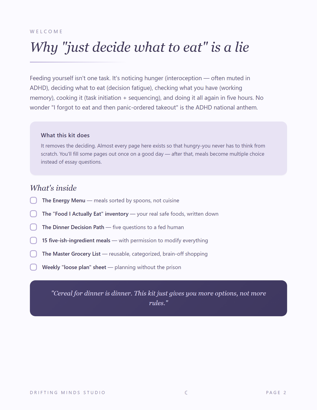 What's For Dinner meal kit interior page