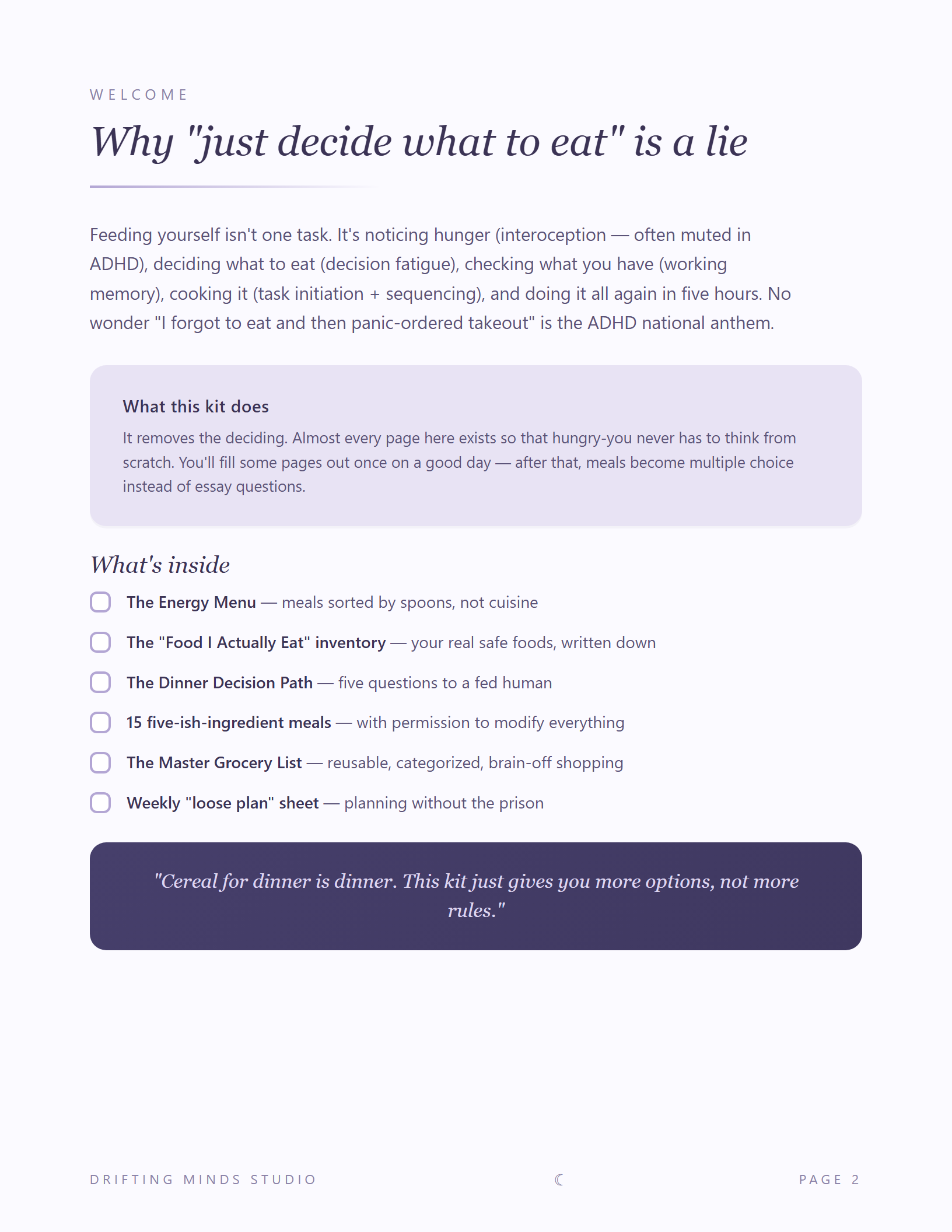 What's For Dinner meal kit interior page