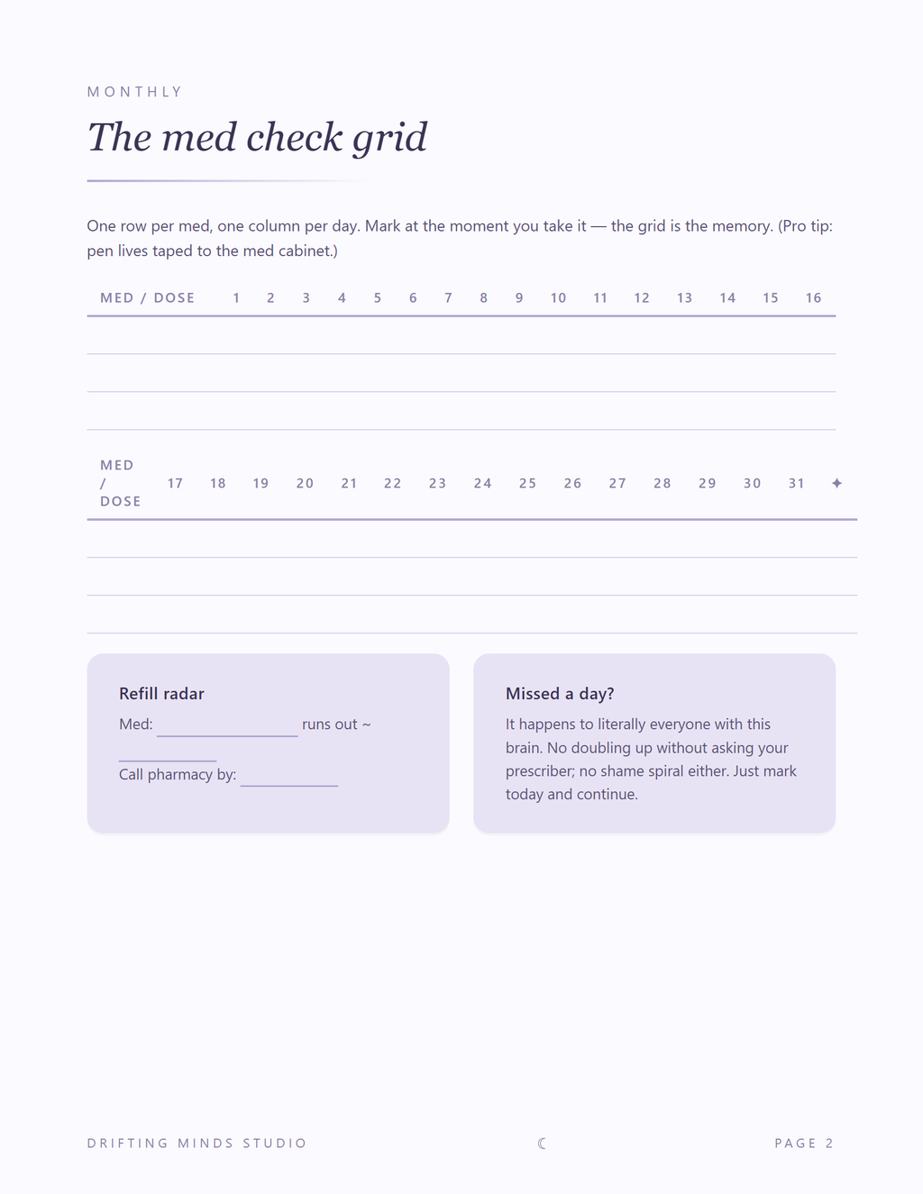 Meds and Appointments tracker grid