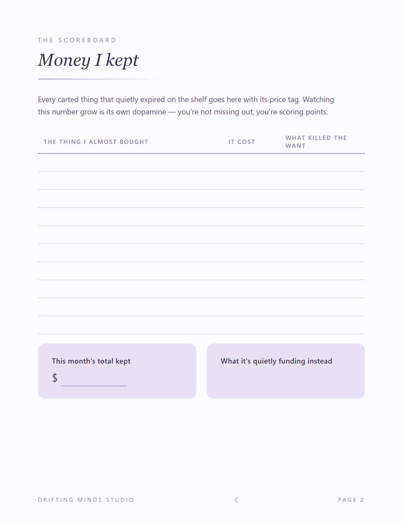 Money I Kept log preview