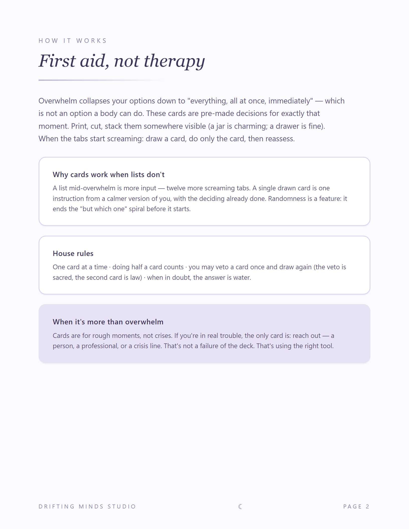 Overwhelm First-Aid Deck grounding cards
