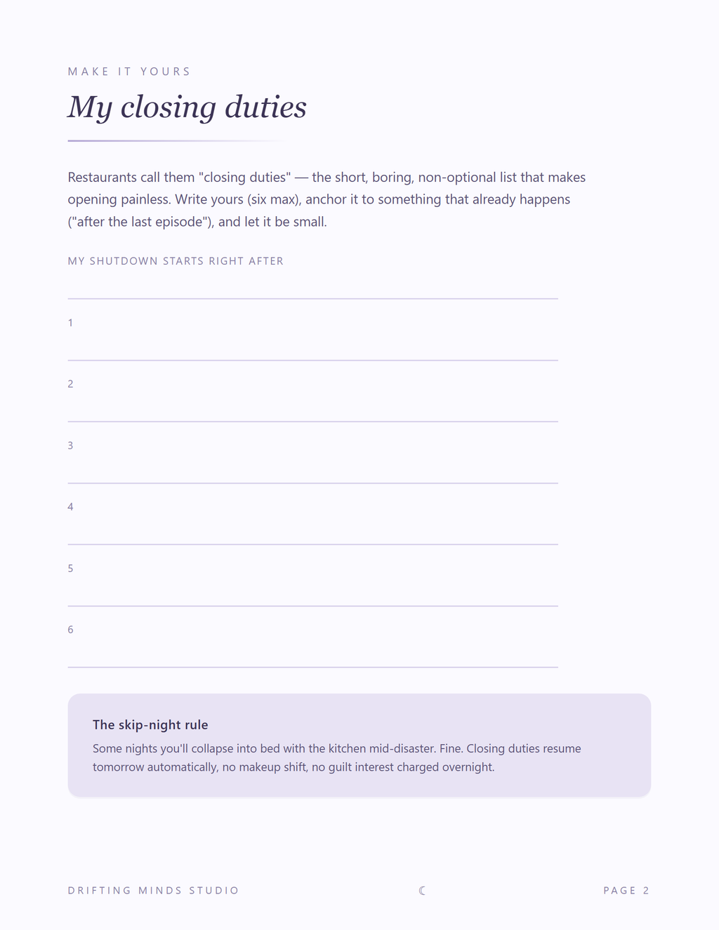 Evening closing duties page preview