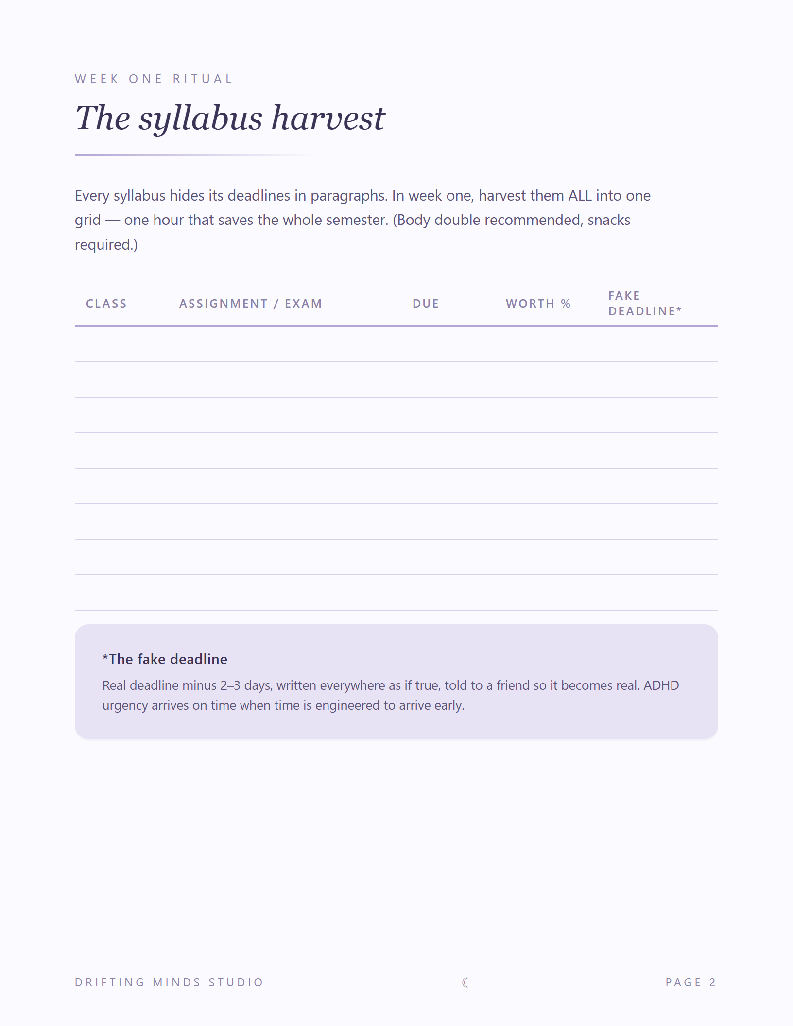 Semester Survival Kit interior page