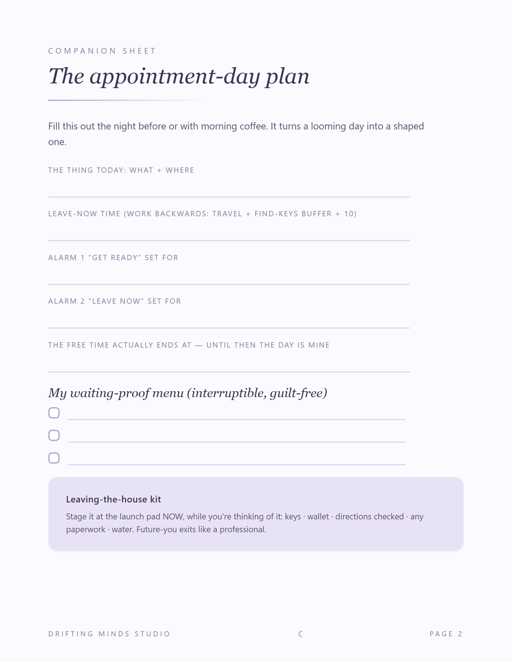 Appointment day planner page preview