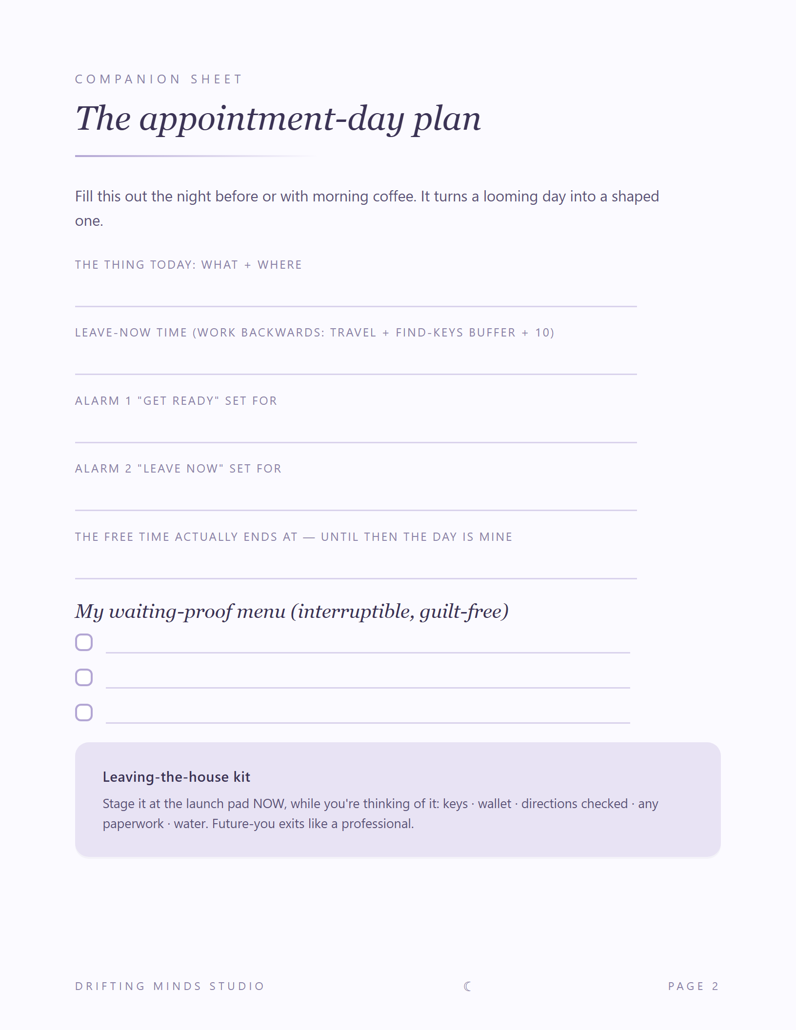 Appointment day planner page preview