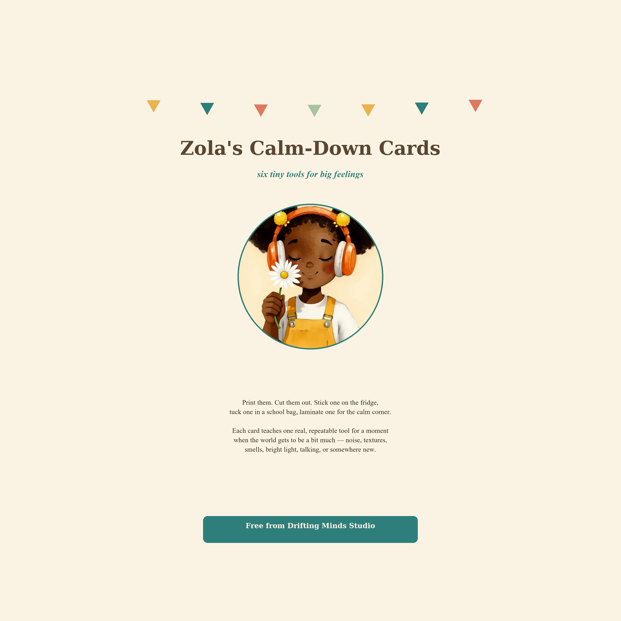 Zola's Calm-Down Cards — six free printable sensory coping cards for kids
